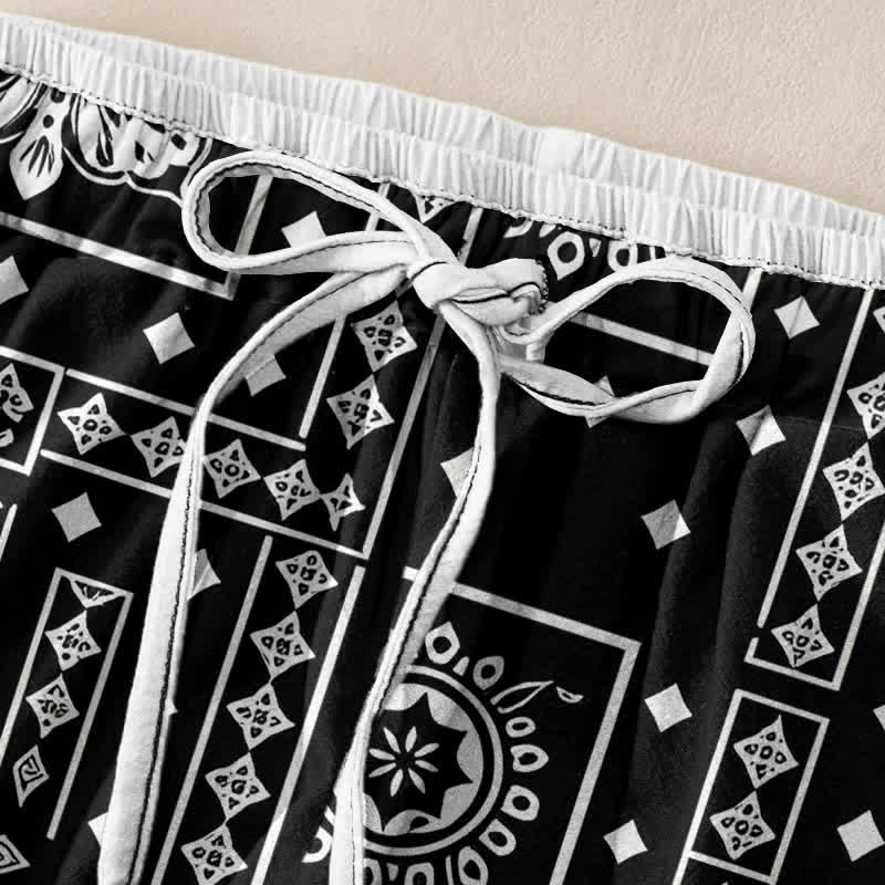 Buddha Stones Damenhose aus reiner Baumwolle mit Vintage-Bandana-Patchworkmuster, elastischem Bund und Taschen - image 1