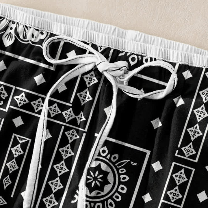 Buddha Stones Damenhose aus reiner Baumwolle mit Vintage-Bandana-Patchworkmuster, elastischem Bund und Taschen - image 1