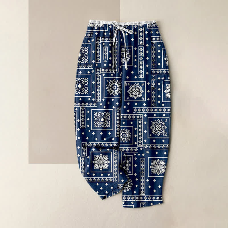 Buddha Stones Damenhose aus reiner Baumwolle mit Vintage-Bandana-Patchworkmuster, elastischem Bund und Taschen - Marine - US16, UK/AU20, EU48 (3XL) - image 4