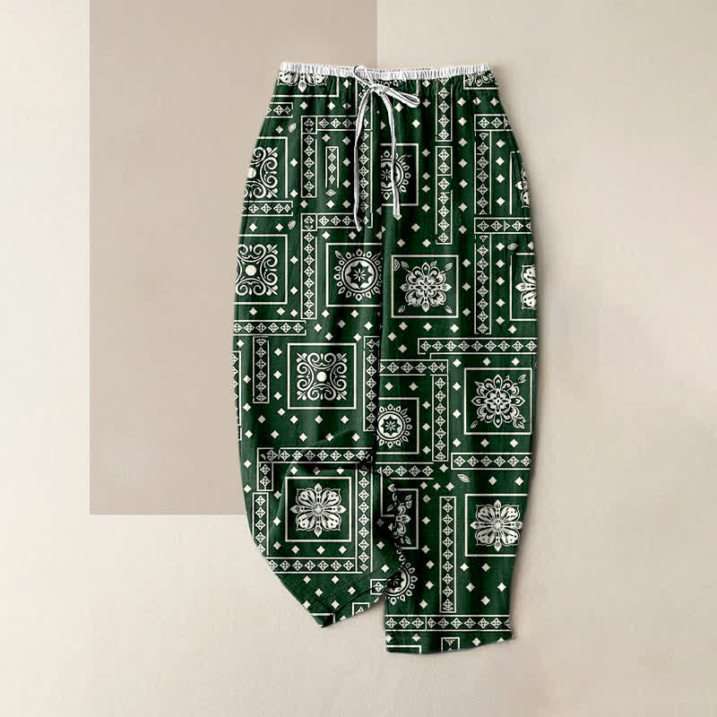 Buddha Stones Damenhose aus reiner Baumwolle mit Vintage-Bandana-Patchworkmuster, elastischem Bund und Taschen - Waldgrün - US16, UK/AU20, EU48 (3XL) - image 5