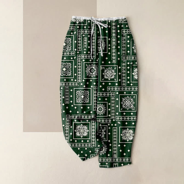 Buddha Stones Damenhose aus reiner Baumwolle mit Vintage-Bandana-Patchworkmuster, elastischem Bund und Taschen - Waldgrün - US16, UK/AU20, EU48 (3XL) - image 5