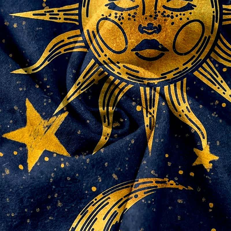 Buddha Stones Damenhose aus reiner Baumwolle mit mystischem Mond- und Sonnenmuster, elastischem Bund und Taschen - image 3