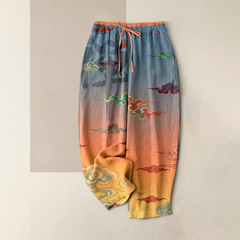Buddha Stones Damenhose aus reiner Baumwolle mit traditionellem Wolkenmuster, elastischem Bund und Taschen - Koralle - US16, UK/AU20, EU48 (3XL) - image 0