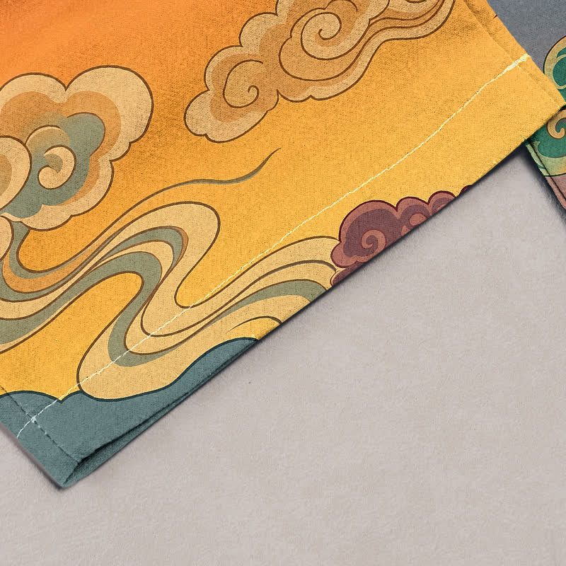 Buddha Stones Damenhose aus reiner Baumwolle mit traditionellem Wolkenmuster, elastischem Bund und Taschen - image 1