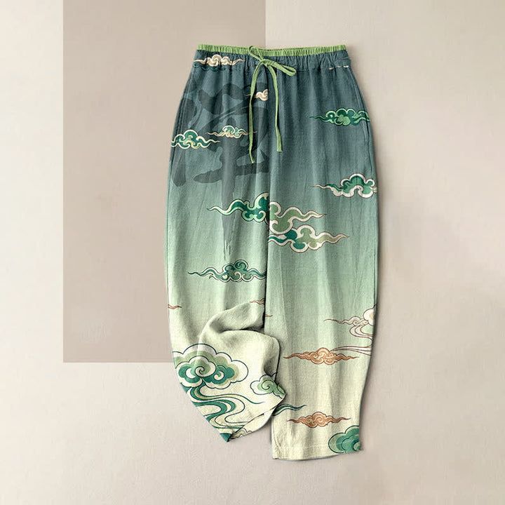Buddha Stones Damenhose aus reiner Baumwolle mit traditionellem Wolkenmuster, elastischem Bund und Taschen - Mittel-Aquamarin - US16, UK/AU20, EU48 (3XL) - image 3
