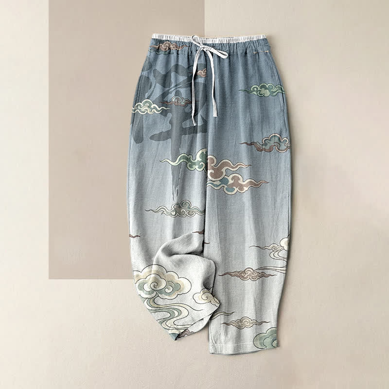 Buddha Stones Damenhose aus reiner Baumwolle mit traditionellem Wolkenmuster, elastischem Bund und Taschen - Hellblau - US16, UK/AU20, EU48 (3XL) - image 4