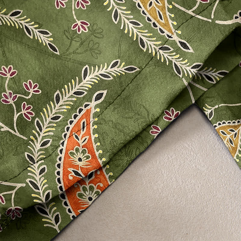 Buddha Stones Damenhose aus reiner Baumwolle mit ethnischem Blumen-Paisley-Muster, elastischem Bund und Taschen - image 2