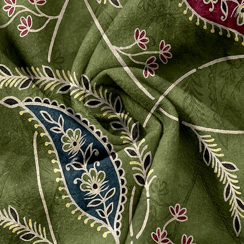 Buddha Stones Damenhose aus reiner Baumwolle mit ethnischem Blumen-Paisley-Muster, elastischem Bund und Taschen - image 3