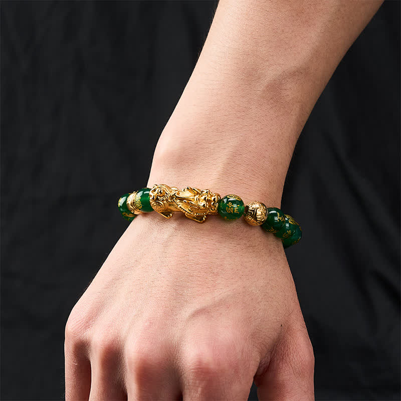 Buddha Stones Natürliches grünes Achat-Om-Mani-Padme-Hum-PiXiu-Harmonie-Armband - image 4