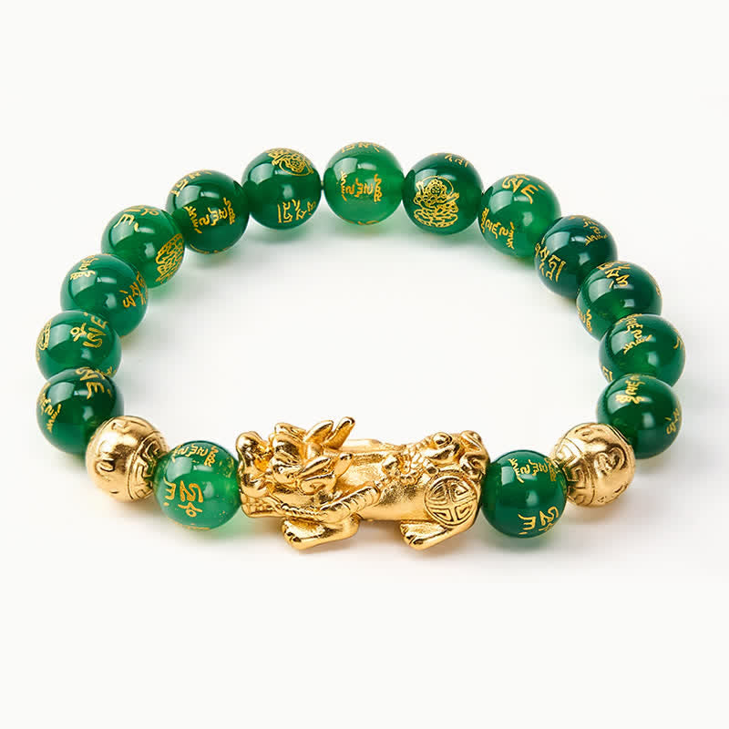 Buddha Stones Natürliches grünes Achat-Om-Mani-Padme-Hum-PiXiu-Harmonie-Armband - image 1