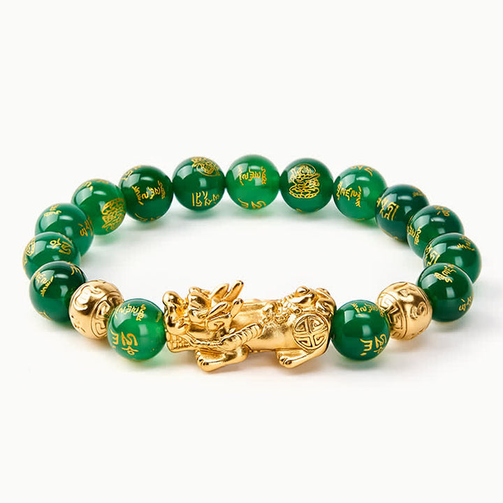 Buddha Stones Natürliches grünes Achat-Om-Mani-Padme-Hum-PiXiu-Harmonie-Armband - Grüner Achat (Balance♥Wachstum) - image 0