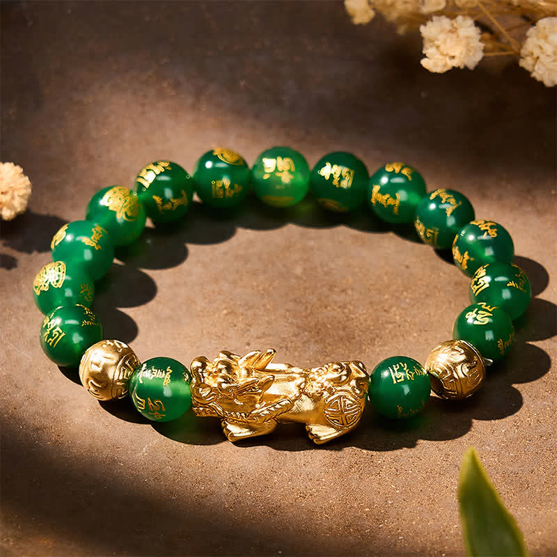 Buddha Stones Natürliches grünes Achat-Om-Mani-Padme-Hum-PiXiu-Harmonie-Armband - image 2