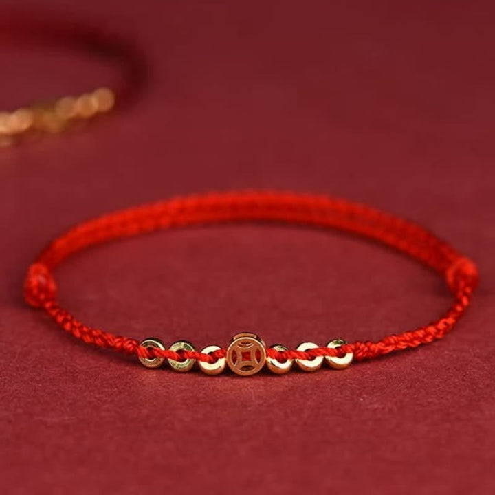 Buddha Stones Geflochtenes rotes Armband mit runder chinesischer Münze als Glücksbringer - Rot (Handgelenkumfang: 16–19 cm) - image 0