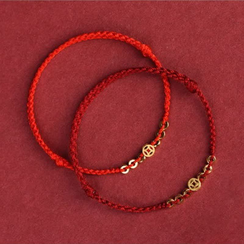 Buddha Stones Geflochtenes rotes Armband mit runder chinesischer Münze als Glücksbringer - image 4