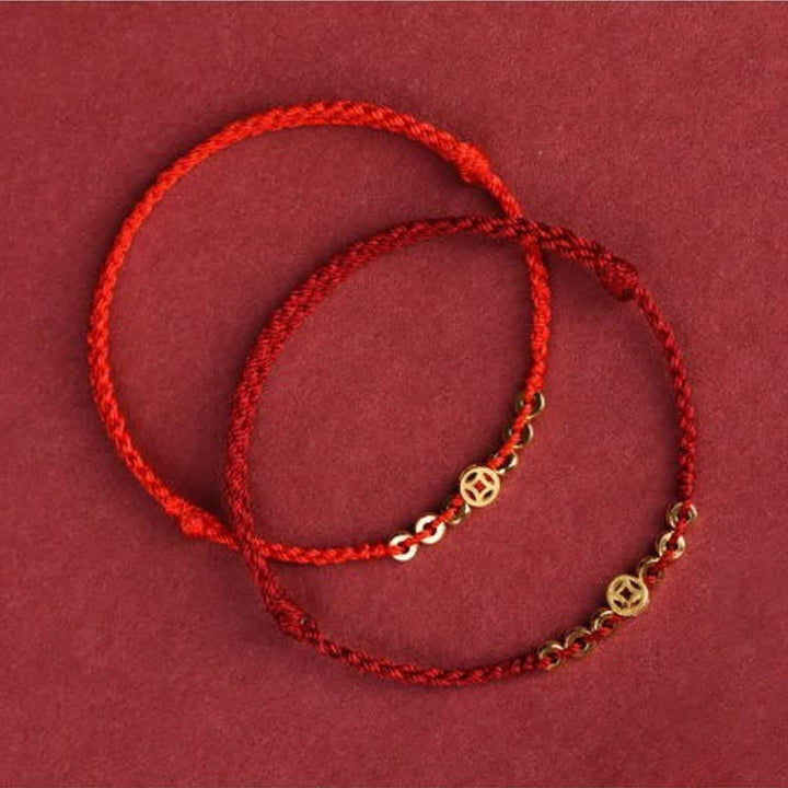 Buddha Stones Geflochtenes rotes Armband mit runder chinesischer Münze als Glücksbringer - image 4