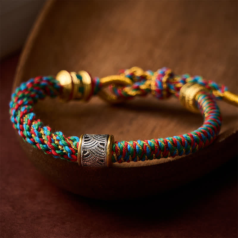 Buddha Stones Handgewebtes Om Mani Padme Hum Fünf Elemente Wuxing Weisheit Tibetisches Flechtarmband - Mehrfarbig (Handgelenkumfang: 15–17 cm) - image 0