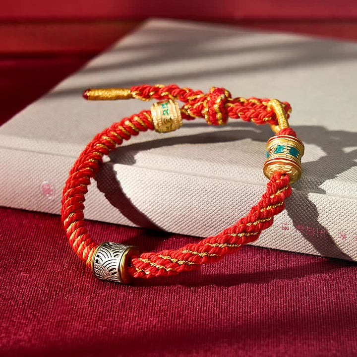 Buddha Stones Handgewebtes Om Mani Padme Hum Fünf Elemente Wuxing Weisheit Tibetisches Flechtarmband - Rot (Handgelenkumfang: 15–17 cm) - image 11
