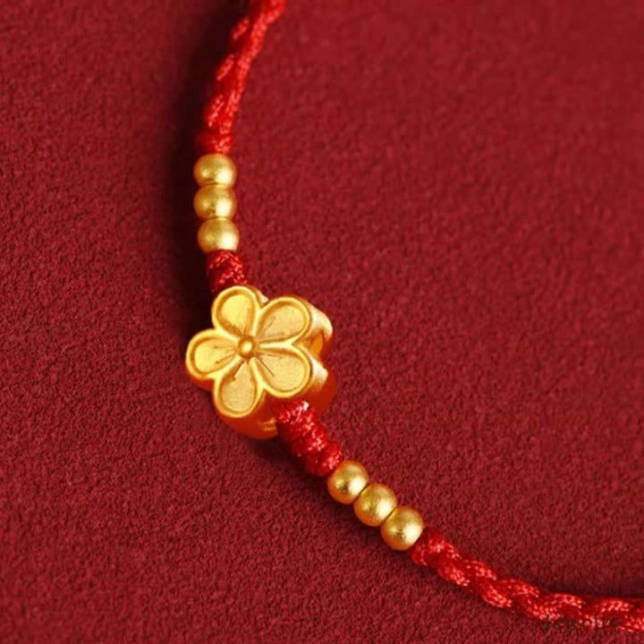 Buddha Stones Verstellbares rotes Armband mit goldener Blume zum Schutz - image 3