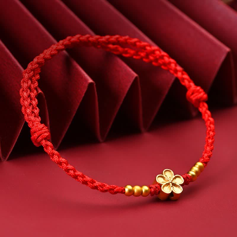 Buddha Stones Verstellbares rotes Armband mit goldener Blume zum Schutz - image 1