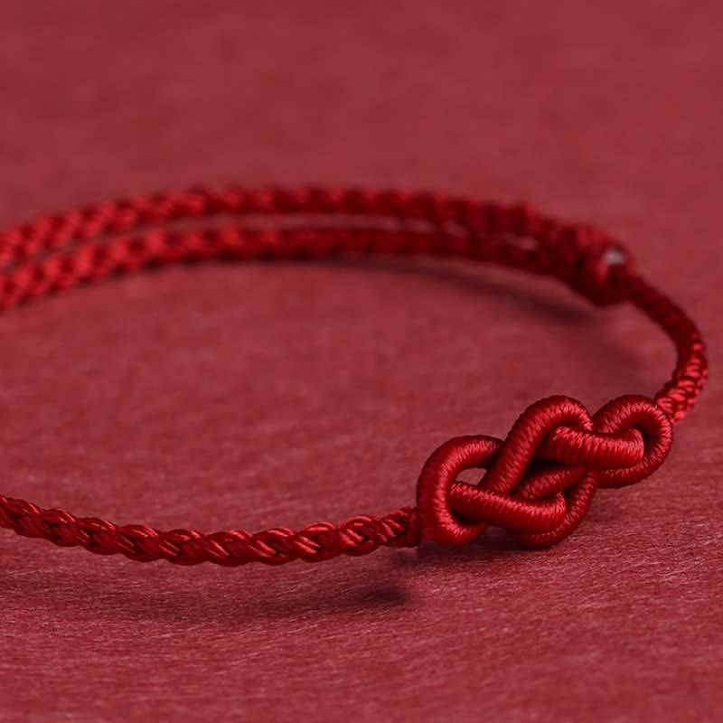 Buddha Stones Minimalistisches rotes Armband/Fußkettchen mit chinesischer Knotentechnik – Symbol für Wohlstand - image 3