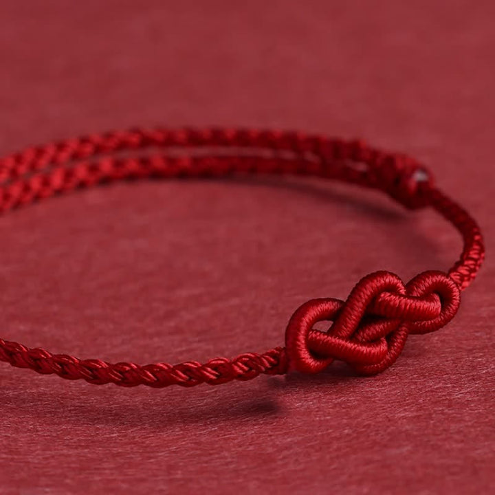 Buddha Stones Minimalistisches rotes Armband/Fußkettchen mit chinesischer Knotentechnik – Symbol für Wohlstand - image 3
