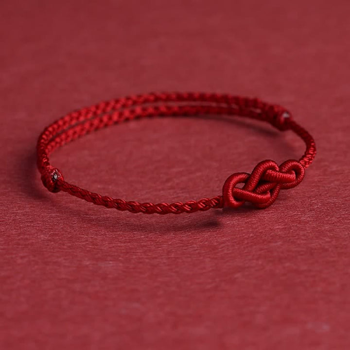 Buddha Stones Minimalistisches rotes Armband/Fußkettchen mit chinesischer Knotentechnik – Symbol für Wohlstand - image 1