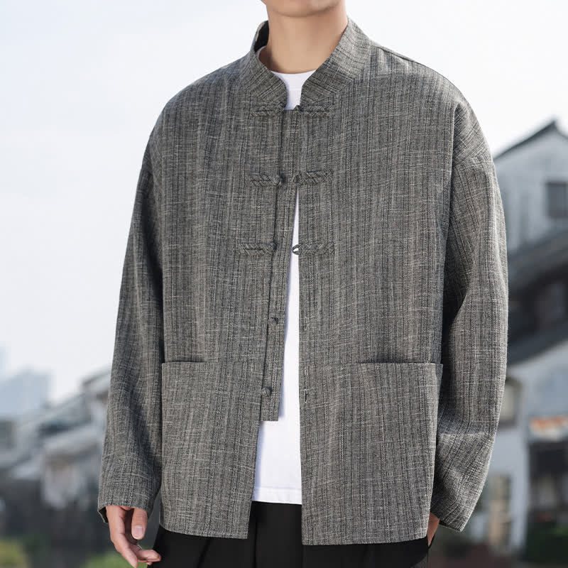 Buddha Stones Herbst/Winter Tang Style Casual Herrenjacke mit Froschknopfleiste und Taschen - image 3