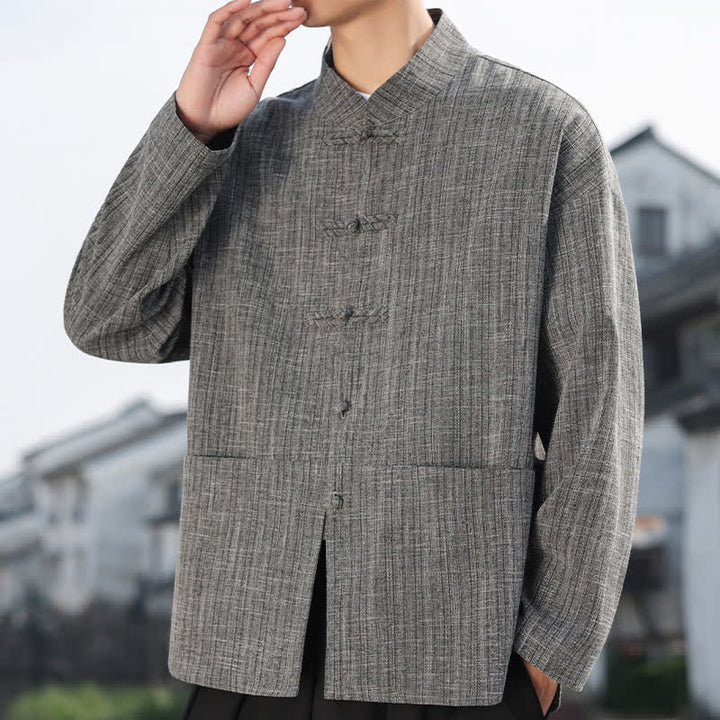 Buddha Stones Herbst/Winter Tang Style Casual Herrenjacke mit Froschknopfleiste und Taschen - Grau - US/UK/AU46, EU56 (5XL) - image 0