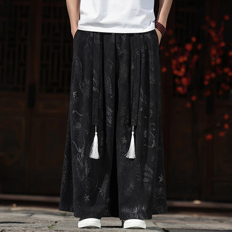 Buddha Stones Herbst/Winter Vintage Dragon Ankle Pants mit Kordelzug, Herren-Weitbeinhose mit Taschen - Schwarz - US/UK/AU46, EU56 (5XL) - image 9
