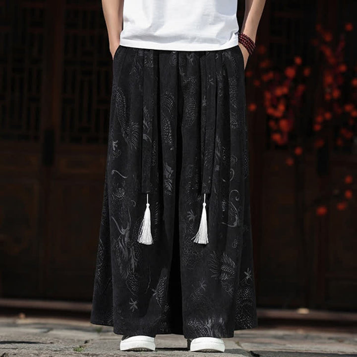 Buddha Stones Herbst/Winter Vintage Dragon Ankle Pants mit Kordelzug, Herren-Weitbeinhose mit Taschen - Schwarz - US/UK/AU46, EU56 (5XL) - image 9