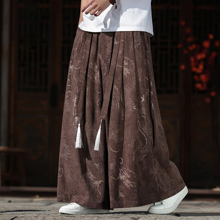 Buddha Stones Herbst/Winter Vintage Dragon Ankle Pants mit Kordelzug, Herren-Weitbeinhose mit Taschen - Sattelbraun - US/UK/AU46, EU56 (5XL) - image 0