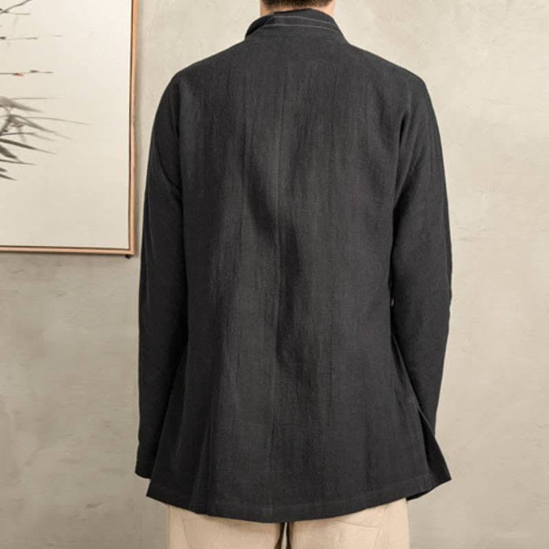 Buddha Stones Herbstlicher Tang-Stil Vintage-Kimonos aus einfarbigem Ramie mit Kordelzug für Herren - image 17