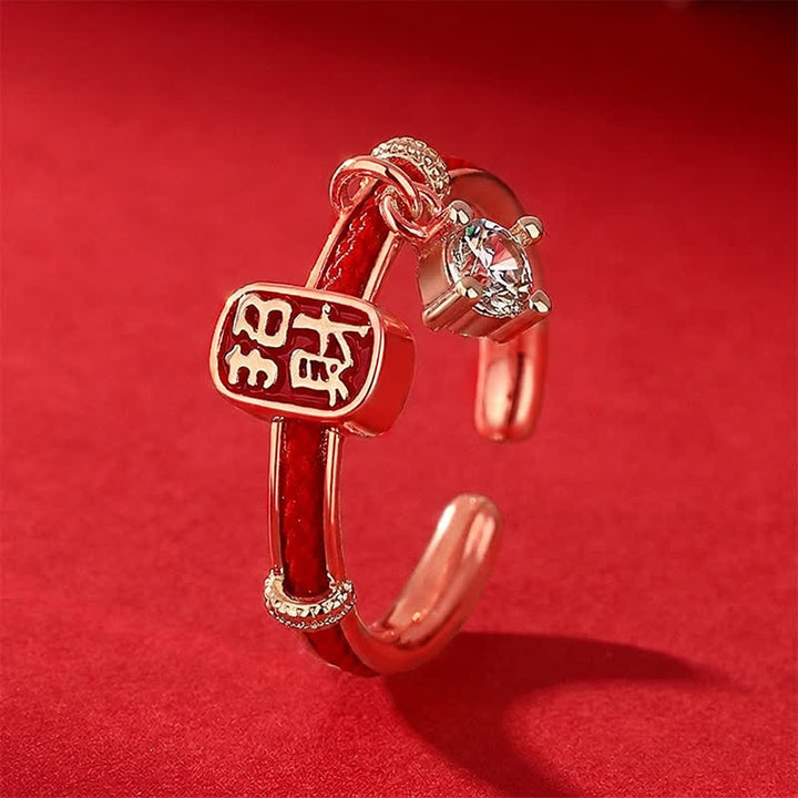 Buddha Stones Kupferlegierungsring mit roter Schnur – Glücksbringer und Reichtumssymbol - Roségoldener Ring - US8 - image 7