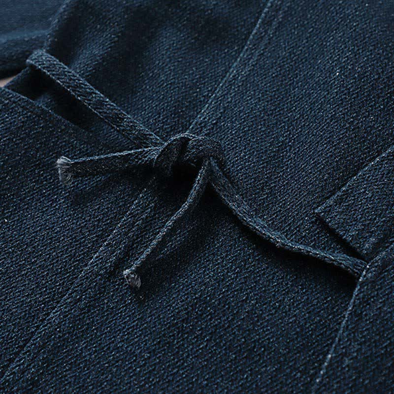 Buddha Stones Lässiger, minimalistischer Kimono für Herren aus einfarbigem Baumwoll-Leinen-Mischgewebe mit Kordelzug und Tasche für den Herbst. - image 7