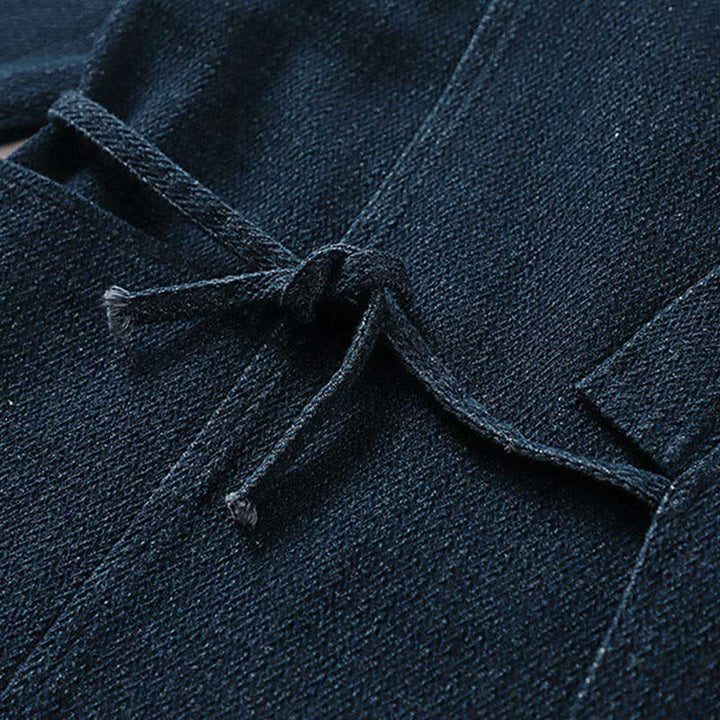 Buddha Stones Lässiger, minimalistischer Kimono für Herren aus einfarbigem Baumwoll-Leinen-Mischgewebe mit Kordelzug und Tasche für den Herbst. - image 7