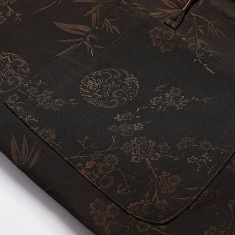 Buddha Stones Herbst/Winter Tang Style Vintage Mandarin Collar Froschknopf Blumenmuster Herren Meditationstuch mit Tasche - image 13