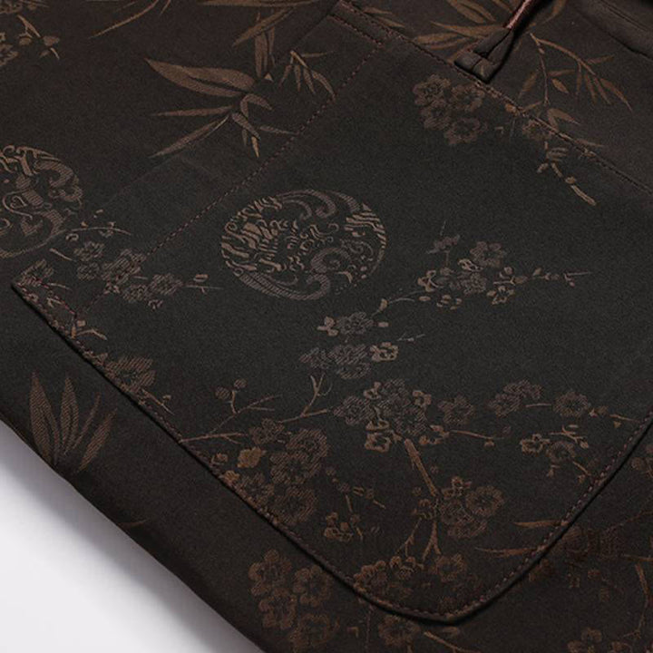 Buddha Stones Herbst/Winter Tang Style Vintage Mandarin Collar Froschknopf Blumenmuster Herren Meditationstuch mit Tasche - image 13