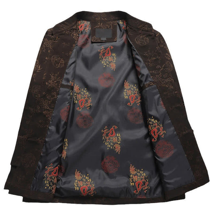 Buddha Stones Herbst/Winter Tang Style Vintage Mandarin Collar Froschknopf Blumenmuster Herren Meditationstuch mit Tasche - image 9