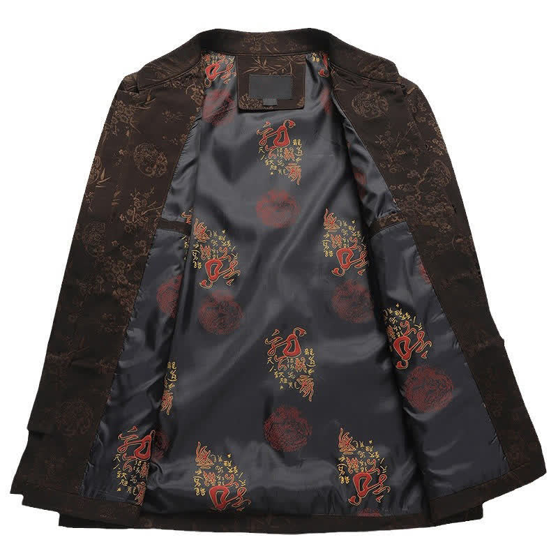 Buddha Stones Herbst/Winter Tang Style Vintage Mandarin Collar Froschknopf Blumenmuster Herren Meditationstuch mit Tasche - image 9