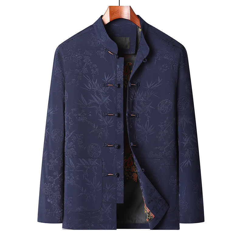 Buddha Stones Herbst/Winter Tang Style Vintage Mandarin Collar Froschknopf Blumenmuster Herren Meditationstuch mit Tasche - Marineblaues Oberteil - US/UK/AU44, EU54 (4XL) - image 5