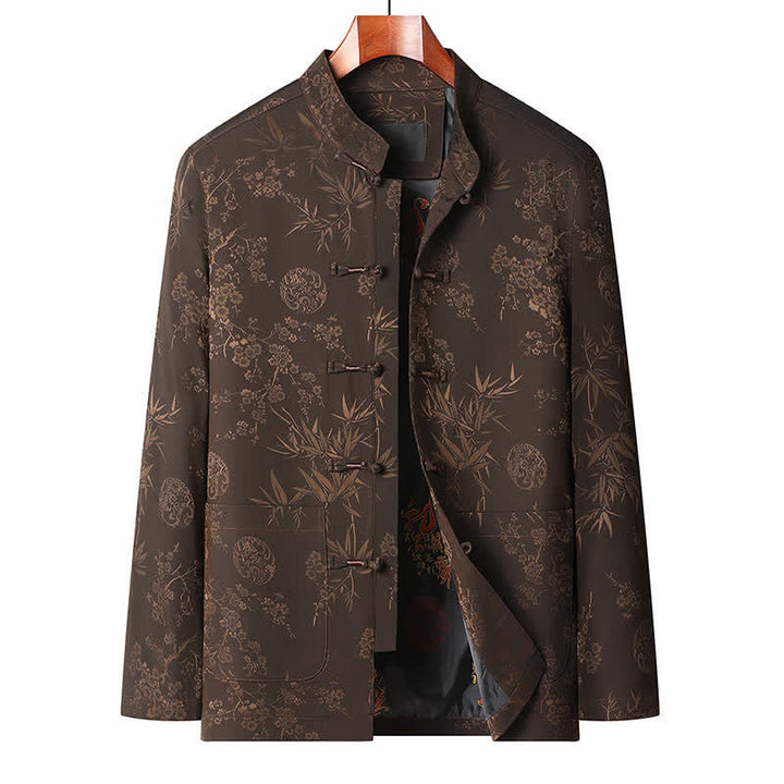 Buddha Stones Herbst/Winter Tang Style Vintage Mandarin Collar Froschknopf Blumenmuster Herren Meditationstuch mit Tasche - Braunes Oberteil - US/UK/AU44, EU54 (4XL) - image 8
