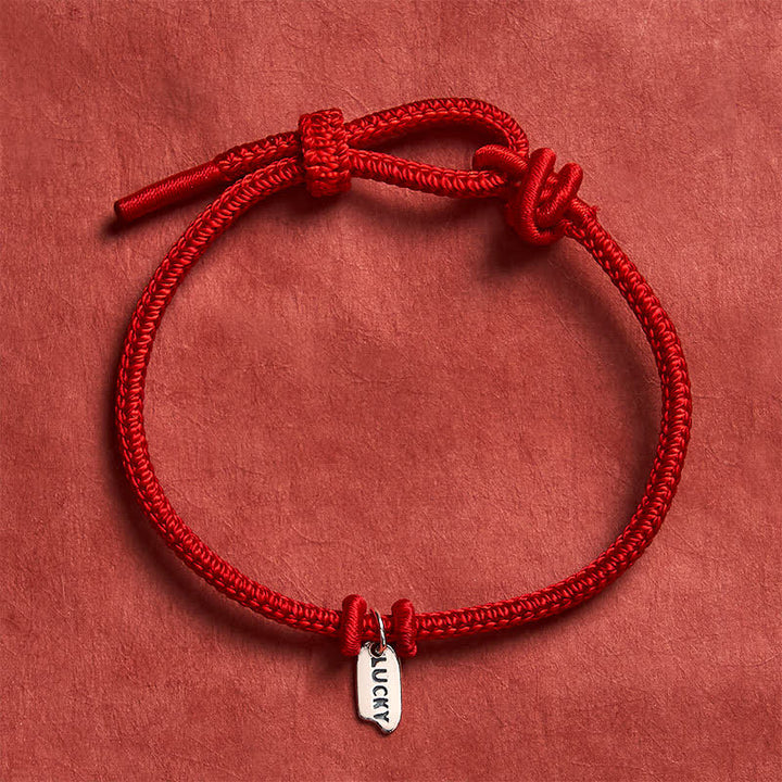 Buddha Stones Handgefertigtes, geflochtenes Armband mit Glücksanhänger aus roter Schnur, verstellbar - Rot - 5,91-7,48 Zoll (15-19 cm) - image 0