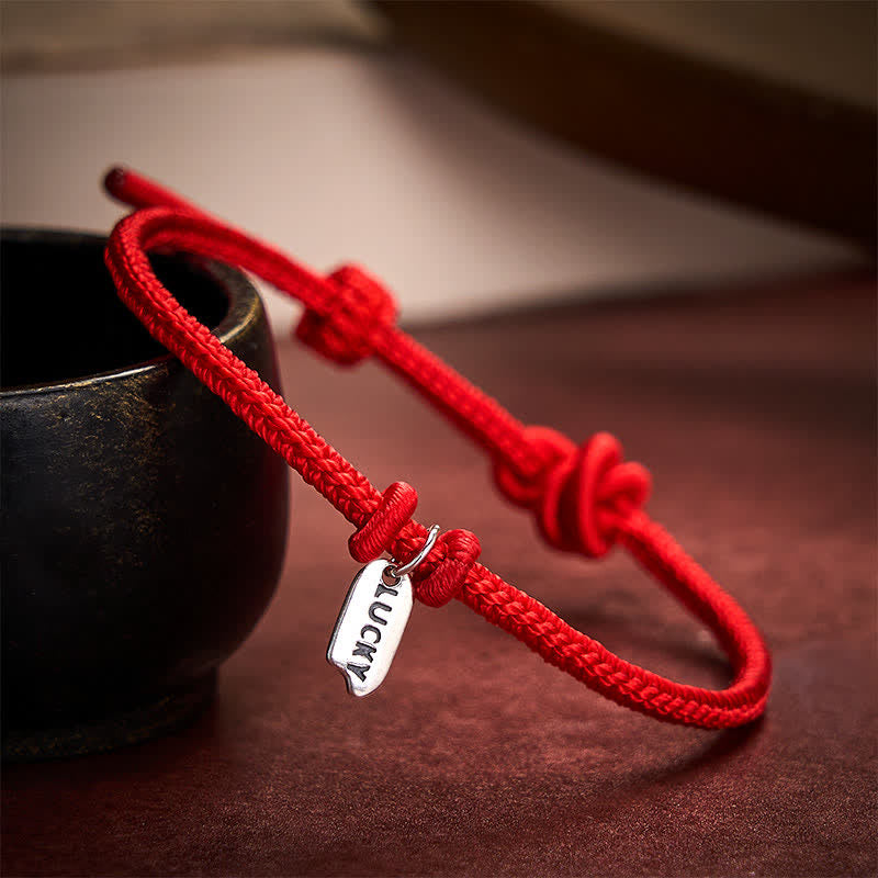 Buddha Stones Handgefertigtes, geflochtenes Armband mit Glücksanhänger aus roter Schnur, verstellbar - image 1