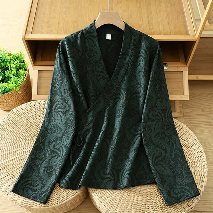 Buddha Stones Herbstlicher Kimono im Vintage-Stil mit Kordelzug und Blumenmuster, Damen, Tang-Stil - Dunkelgrün - US6, UK/AU10, EU38 (XL) - image 0