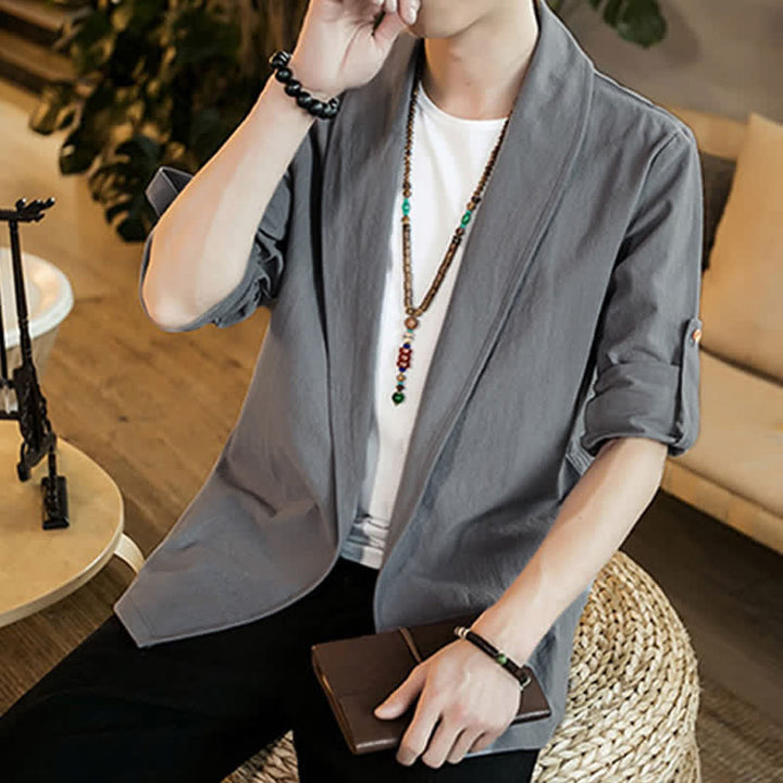 Buddha Stones Lässiger, minimalistischer Kimono für Herren – ideal für Frühling und Herbst - image 9