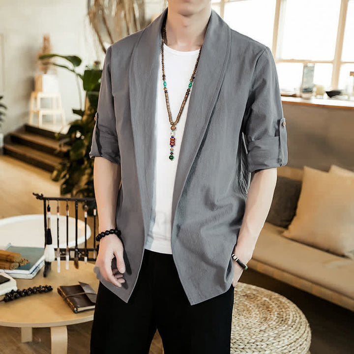 Buddha Stones Lässiger, minimalistischer Kimono für Herren – ideal für Frühling und Herbst - image 7