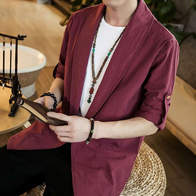Buddha Stones Lässiger, minimalistischer Kimono für Herren – ideal für Frühling und Herbst - image 23