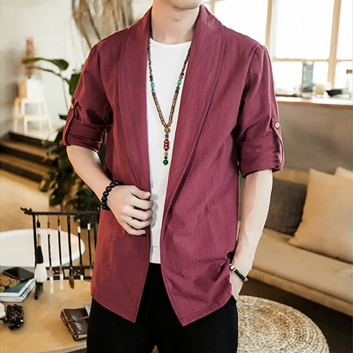 Buddha Stones Lässiger, minimalistischer Kimono für Herren – ideal für Frühling und Herbst - Kastanienbraun - US/UK/AU46, EU56 (5XL) - image 19