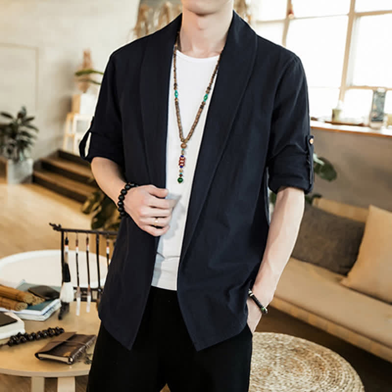 Buddha Stones Lässiger, minimalistischer Kimono für Herren – ideal für Frühling und Herbst - image 16