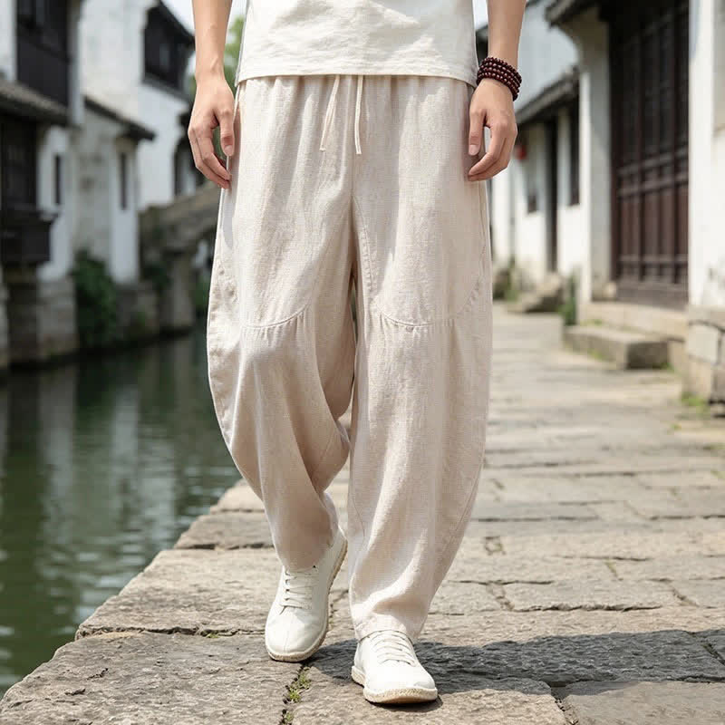 Buddha Stones Frühling/Sommer Vintage Casual Herren Haremshose mit Kordelzug und Taschen - image 2